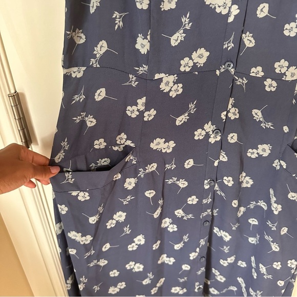 Womens Simply Vera Wang Ditsy Mid Butterfly Cap Dress Size L Blue Missing Lining - Picture 4 of 7